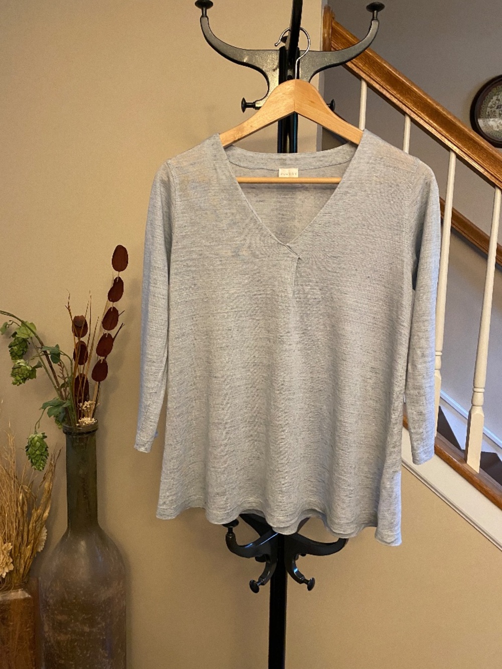 POETRY 100% Linen 3/4 Sleeve Blouse Top Light Grey Size 4